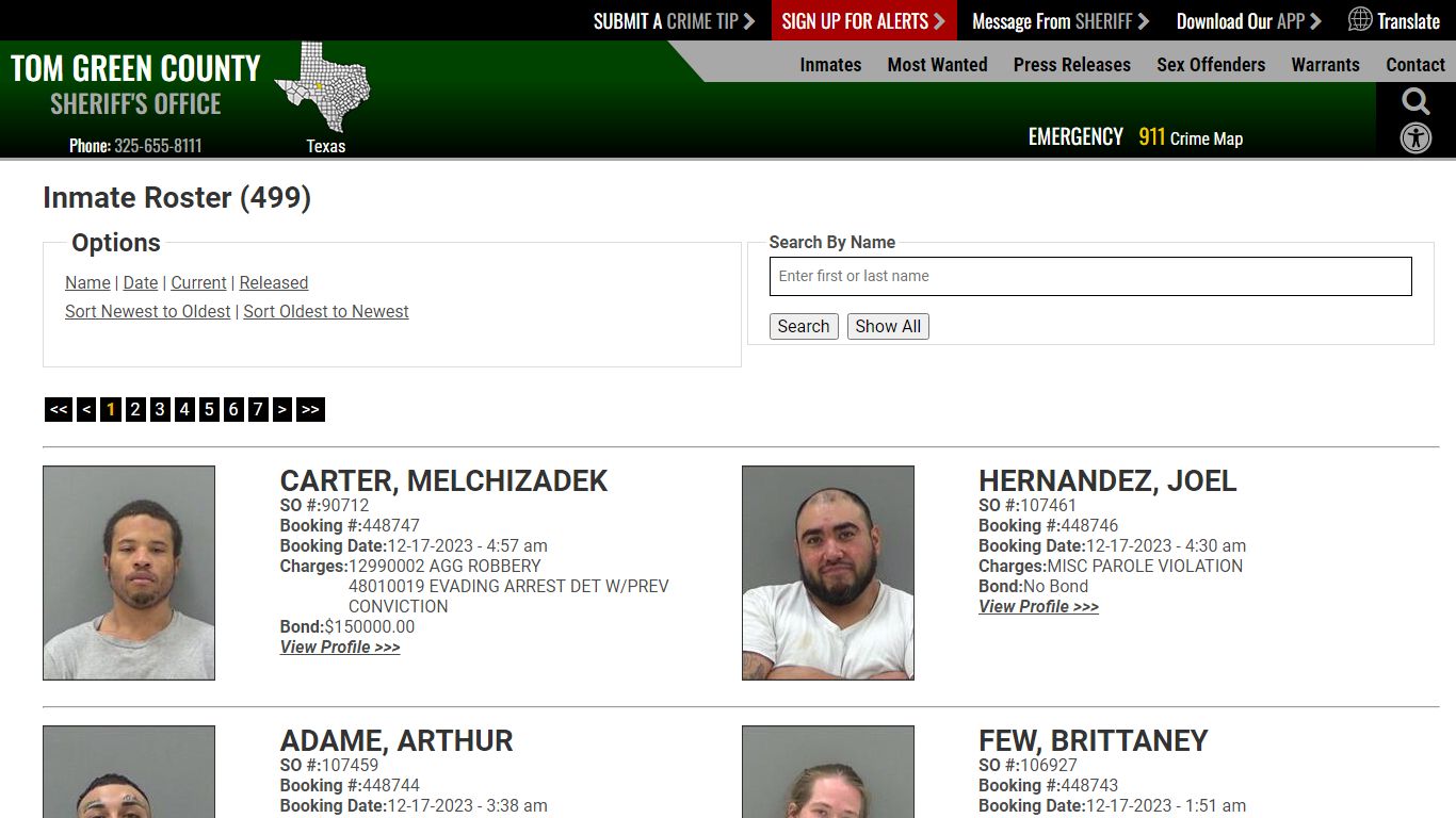 Inmate Roster (500) - Tom Green County Sheriff