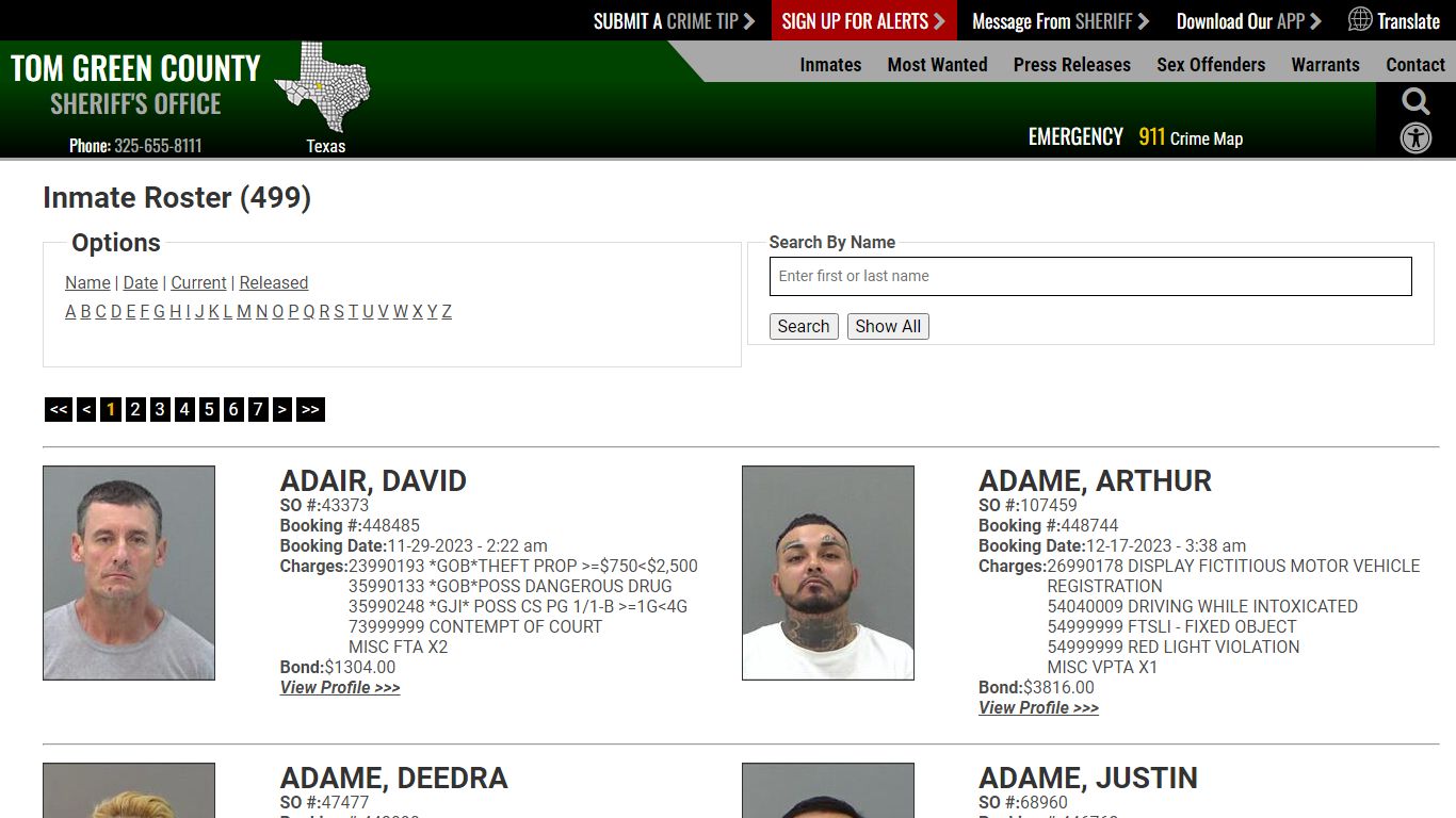 Inmate Roster - Current Inmates - Tom Green County Sheriff